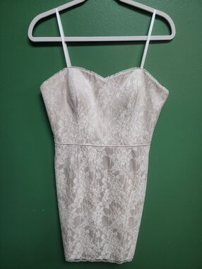 Aidan Mattox Ivory Lace Strapless Sheath Dress Sweetheart Neck Size 10
